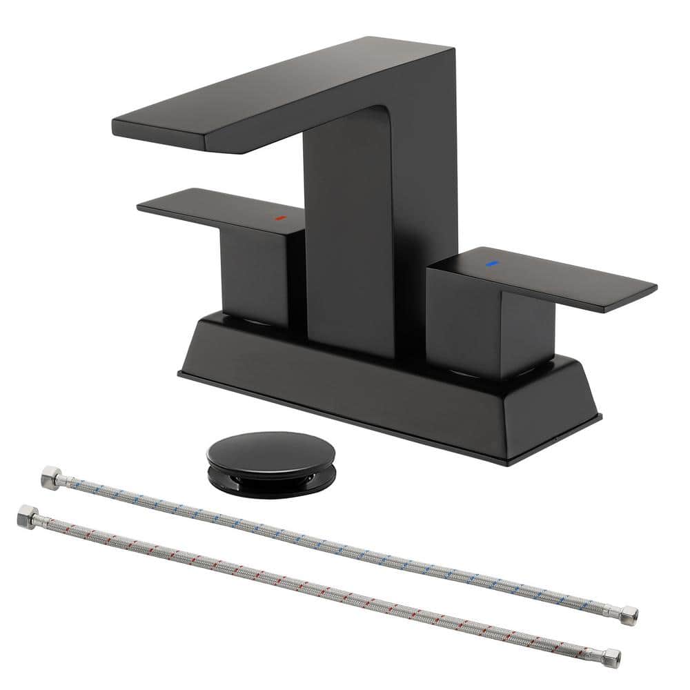 Matte Black Stainless Steel Double Handle Bathroom Faucet with Drain Kit