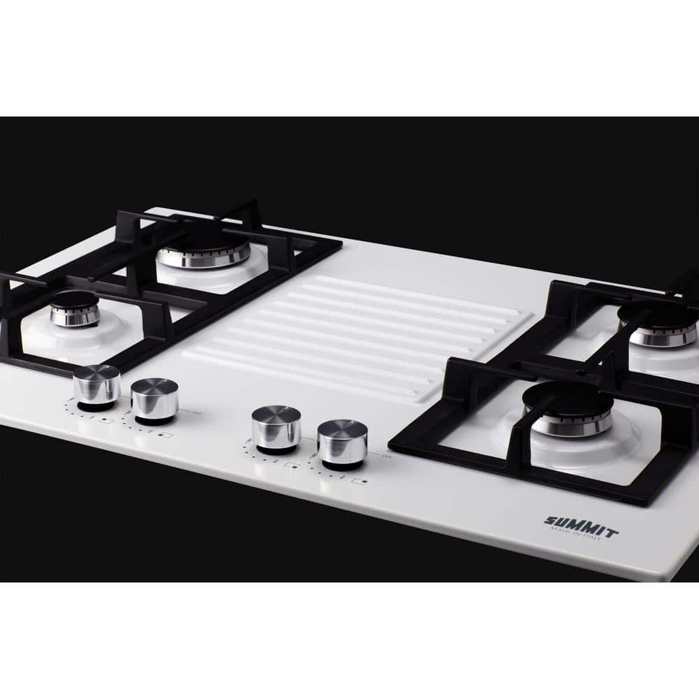 Summit 30" White Steel 4-Burner Gas Cooktop with Cast Iron Grates