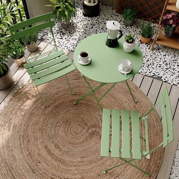LAUSAINT HOME 3-Piece Green Metal Outdoor Folding Bistro Set