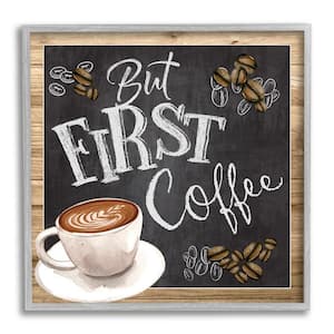 But First Coffee Typography Chalkboard Latte Beans by ND Art Framed Food Art Print 24 in. x 24 in.
