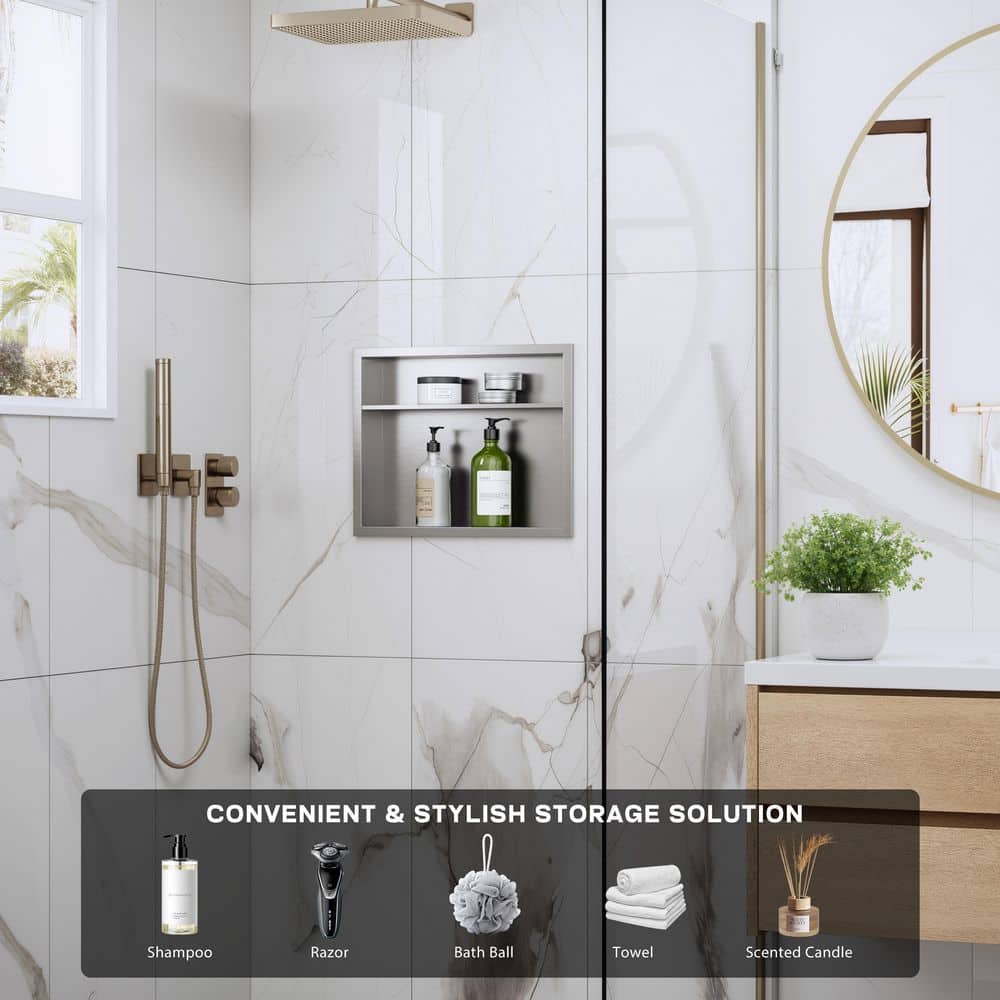 16 in. W x 20 in. H x 4 in. D Waterproof Recessed Shower Niche Storage Shelf in Oil Rubbed Bronze, with LED Light price history on PriceWatchPro