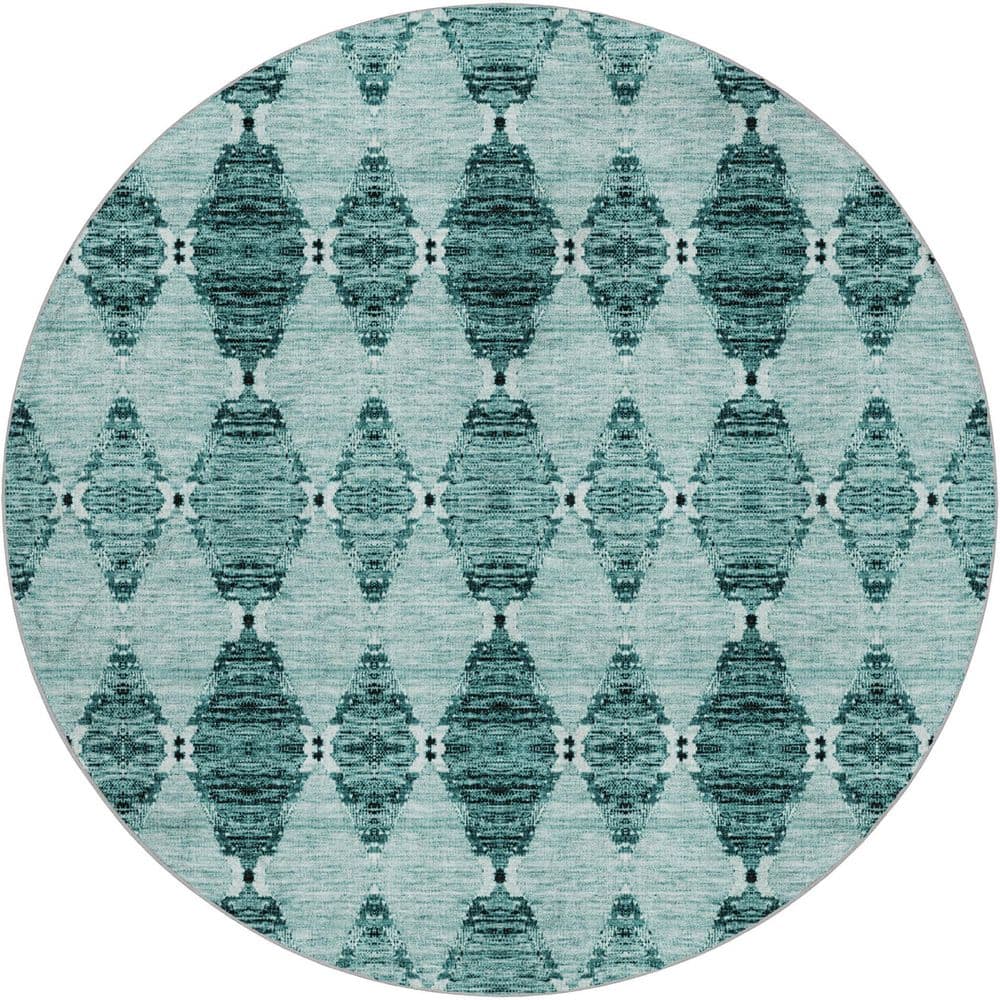 Dream Shag Premium Machine Washable Abstract ADS610 Teal 8 ft. x 8 ft. Round Rug price history on PriceWatchPro