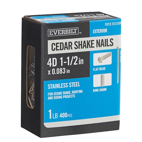1-1/2 in. x 4D 304 Stainless Steel Ring Shank Cedar Shake Siding Nail (1 lbs. /400-Pack)