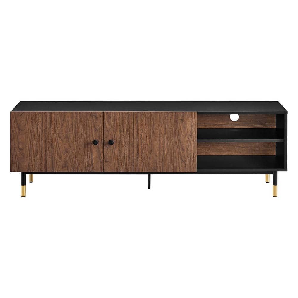 Nexus Black and Walnut 60" TV Stand with Cabinet