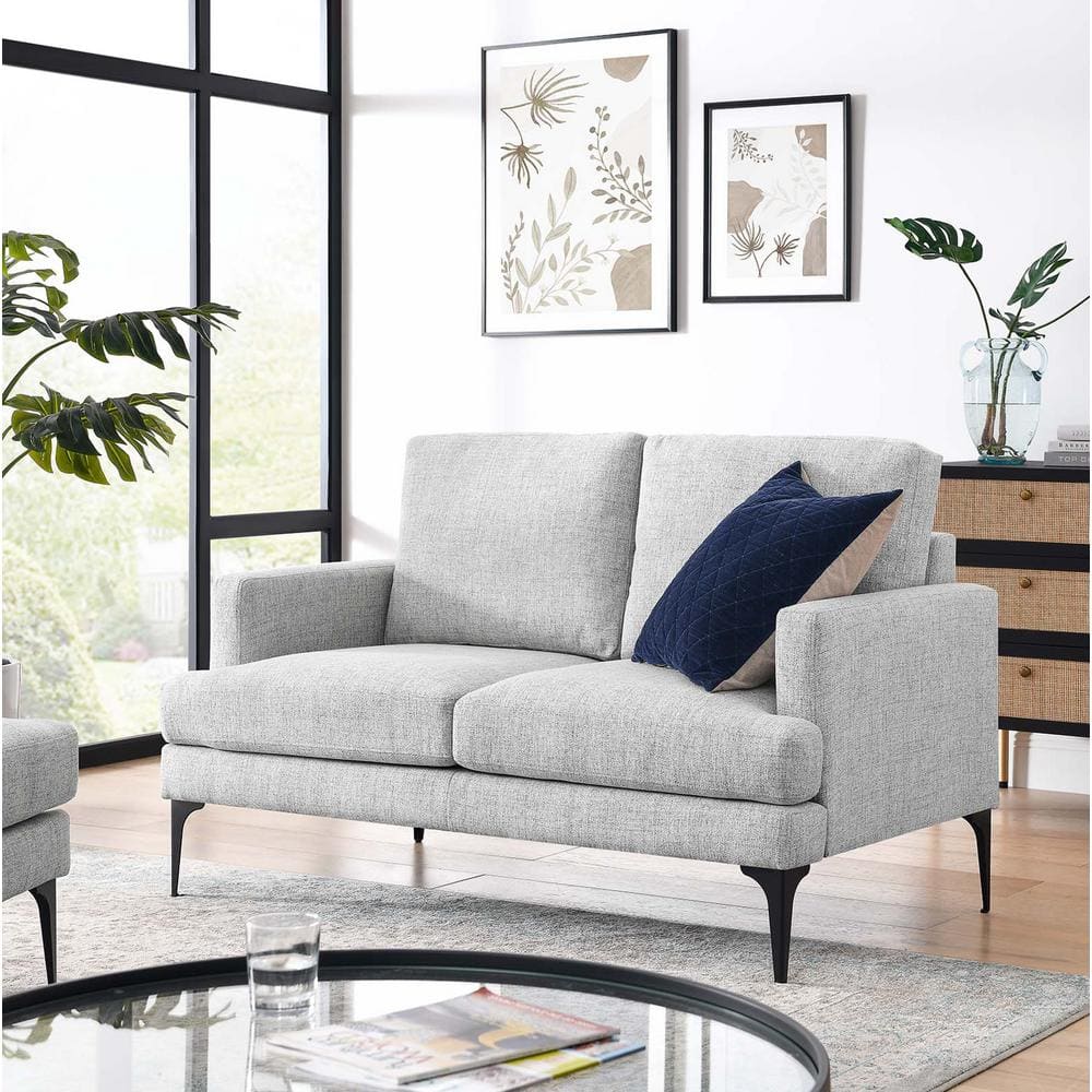Light Gray Upholstered Fabric Loveseat with Metal Legs