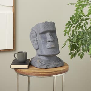 16 x 11 x 13 in. Medium Black Magnesium Oxide People Distressed Textured Easter Island Head Planter with Gold Accents