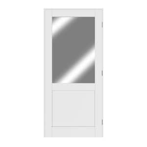 36 in. x 80 in. Half Lite Mirrored Glass Right Handed White Solid Core MDF Door with Quick Assemble Jamb Kit