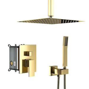Single Handle 1-Spray Ceiling Mount 16in. Shower Faucet 1.8 GPM with Pressure Balance in. Gold(Valve Included)