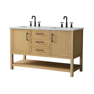 Oliver 54 in. W x 22 in. D x 34 in. H Bath Vanity in Light Oak with Engineered Stone Top in Arabescato with White Sinks