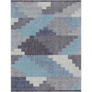 Blue 7 ft. 7 in. x 9 ft. 10 in. Apollo Portsmouth Southwestern Distressed Pattern Area Rug