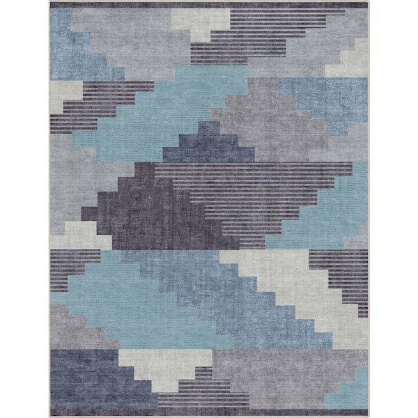 Well Woven Blue 7 ft. 7 in. x 9 ft. 10 in. Apollo Portsmouth Southwestern Distressed Pattern Area Rug