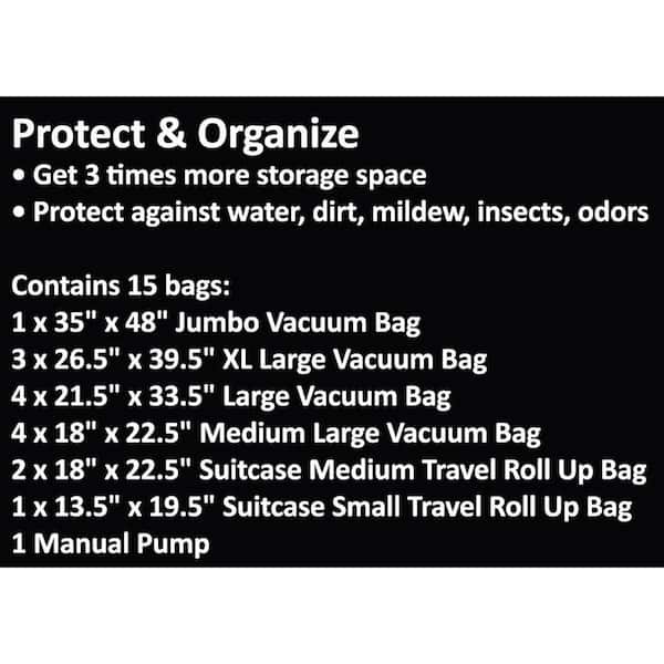 12 PACK COMBO: 8 Jumbo Vacuum Seal Space Saver Storage Bag 47X32 + 4  Travel Roll Up Bag 
