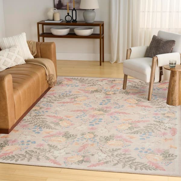 Botanical Washables 5 ft. x 7 ft. Beige Multicolor  Floral Contemporary Area Rug