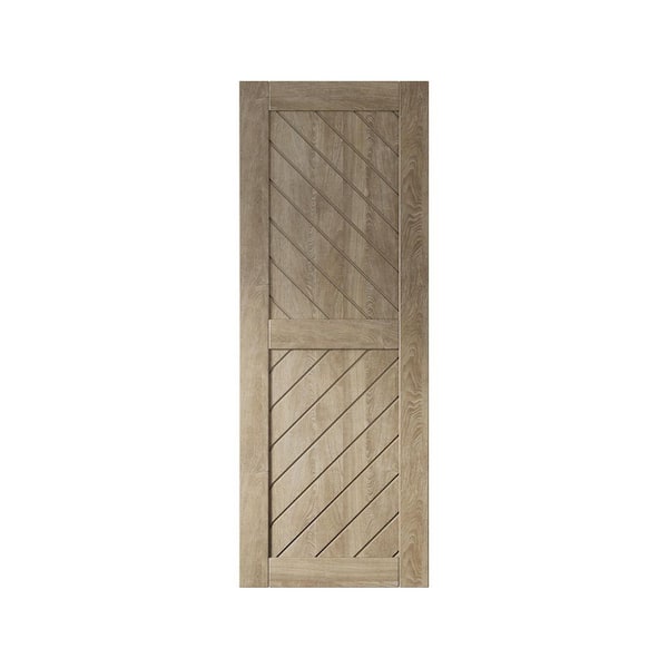 HOMACER XT4 30 in. x 80 in. C-Panel Solid Core Classic Gray Slanted Stripe Design Pine Wood Interior Sliding Barn Door Slab