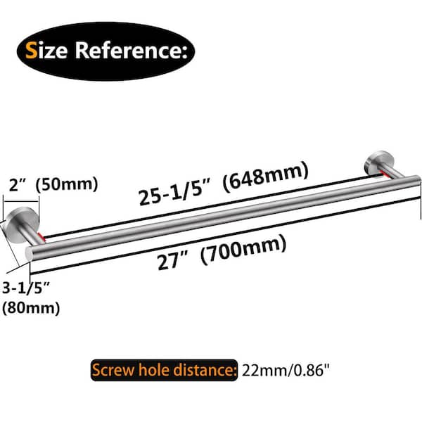 27 in. Wall Mounted Stainless Steel Bathroom Towel Holder, Bath Towel Bar in Brushed Nickel, Single Towel Rack Rod