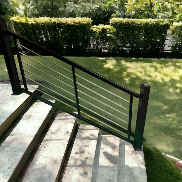 Weatherables Cornell 36 in. H x 72 in. W Textured Black and Silver Horizontal Aluminum Rod Stair Railing Kit