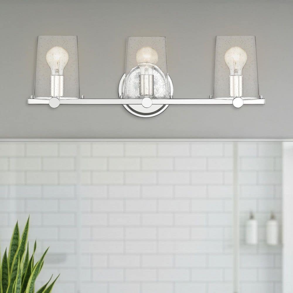Matteson 24.75 in. 3-Light Chrome Industrial Vanity Light with Clear Seedy Glass Shades price history on PriceWatchPro