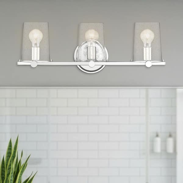 Designers Fountain Matteson 24.75 in. 3-Light Chrome Industrial Vanity Light with Clear Seedy Glass Shades