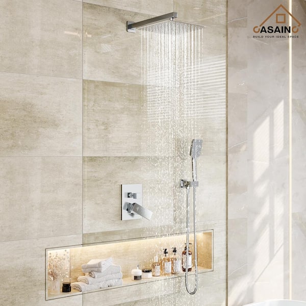 4-Spray Pattern 12 in. Wall Mount Shower System Dual Shower Heads with Functional Handheld, Chrome (Valve Included)