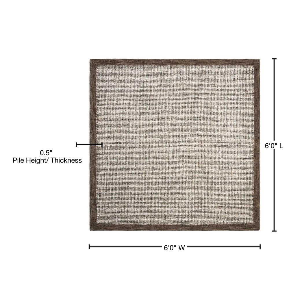 Ivory and Brown Handmade Wool Tufted Square Area Rug