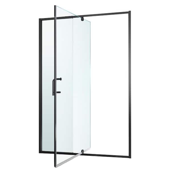 Lonni 50 in.-54 in. W x 71 in. H Pivot Swing Semi-Frameless Shower Door in Matte Black with Clear SGCC Tempered Glass
