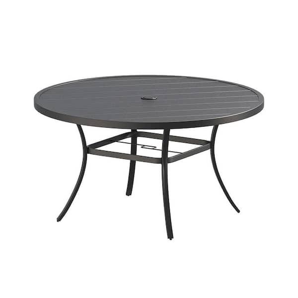 53 in. Black Round Metal Outdoor Dining Table