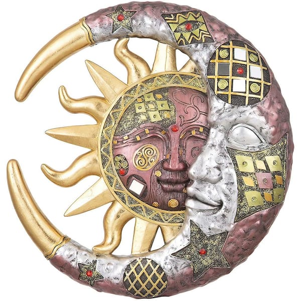 11 in. H Burgundy Sun and Moon Mosaic Wall Plaque Decor