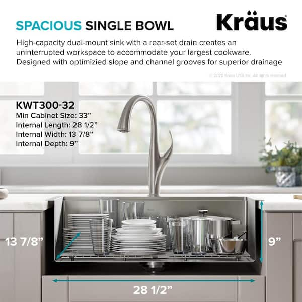 Kraus Kore Workstation Dual Mount Stainless Steel 32 In Single Bowl Kitchen Sink With Accessories Kwt300 32 The Home Depot