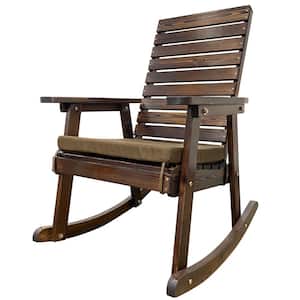 Solid Fir Wood Outdoor Rocking Chair with Cushion, High Backrest and Contoured Seat, Heavy Duty 600 lbs.(Deep Brown)
