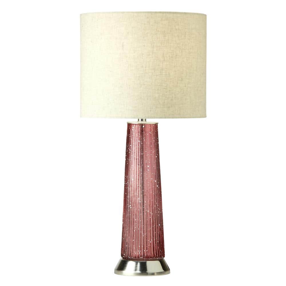 River of Goods Venice 22 in. Gold Cranberry and Beige Glass and Metal Table Lamp with Fabric Drum Shade