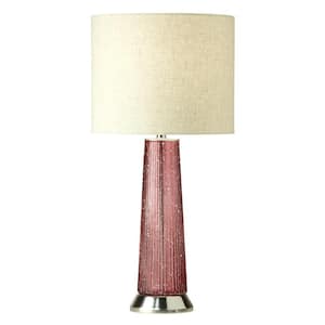 Venice 22 in. Gold Cranberry and Beige Glass and Metal Table Lamp with Fabric Drum Shade