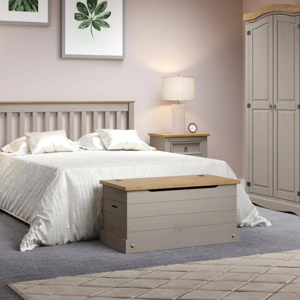 Gray Wash and Antique Brown Pine Wood Storage Trunk