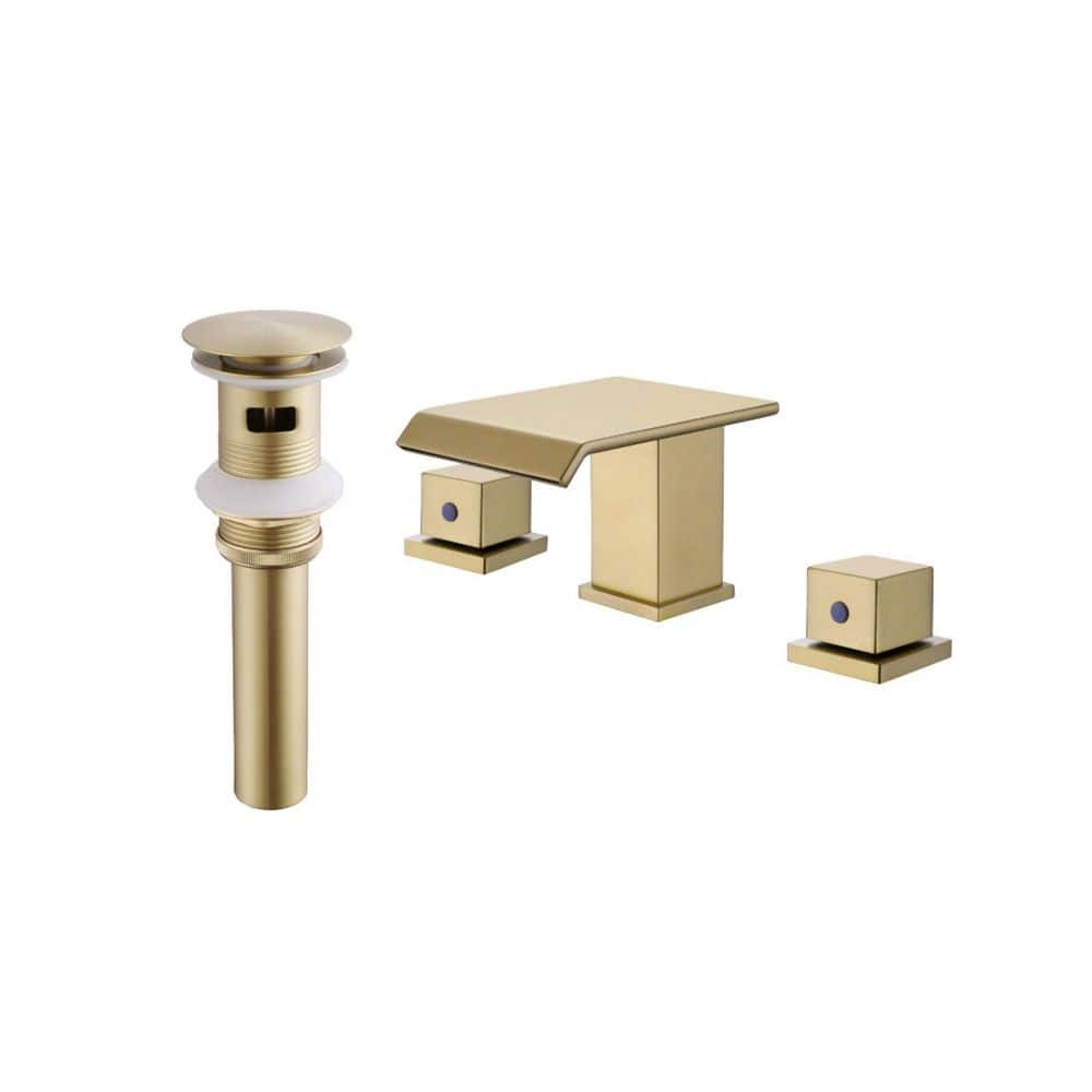 8 in. Widespread Double Handle Waterfall Bathroom Faucet with Pop-Up Drain in Brushed Gold price history on PriceWatchPro