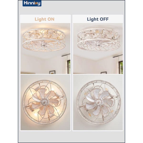 18 in. Indoor White Gold Flush Mount Caged Ceiling Fan with Light Kit and Remote Control