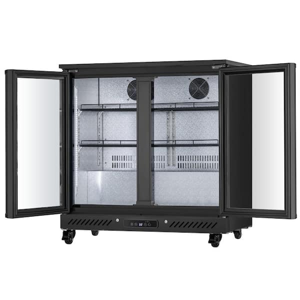 36 in. 6.5 cu. ft. 2-Door Commercial Tempered Glass Door Back Bar Cooler Refrigerator with LED Lighting in Black