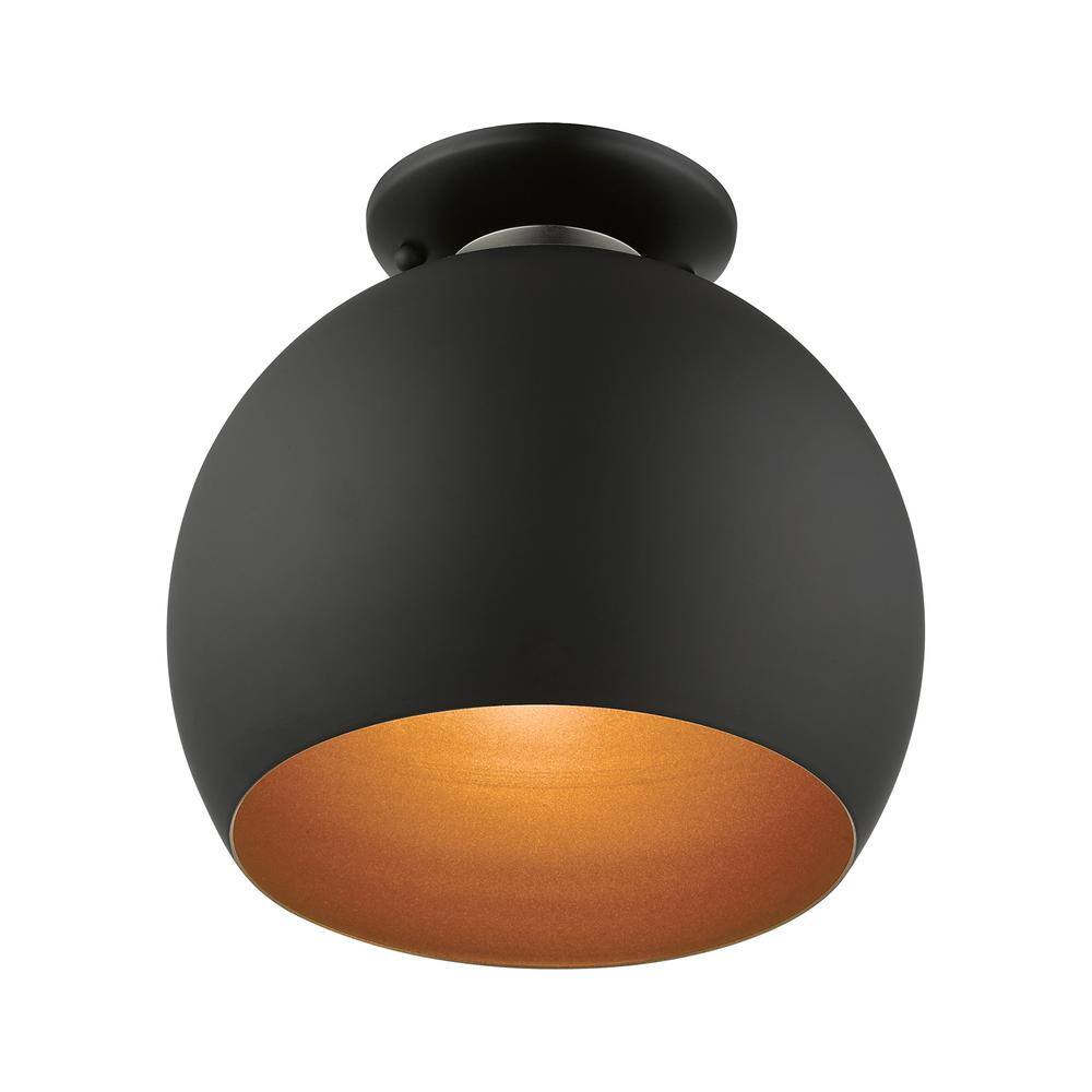 Black and Gold Aluminum 1-Light Semi-Flush Mount