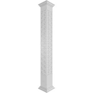 7-5/8 in. x 9 ft. Premium Square Non-Tapered Hampton Fretwork PVC Column Wrap Kit w/Crown Capital & Base