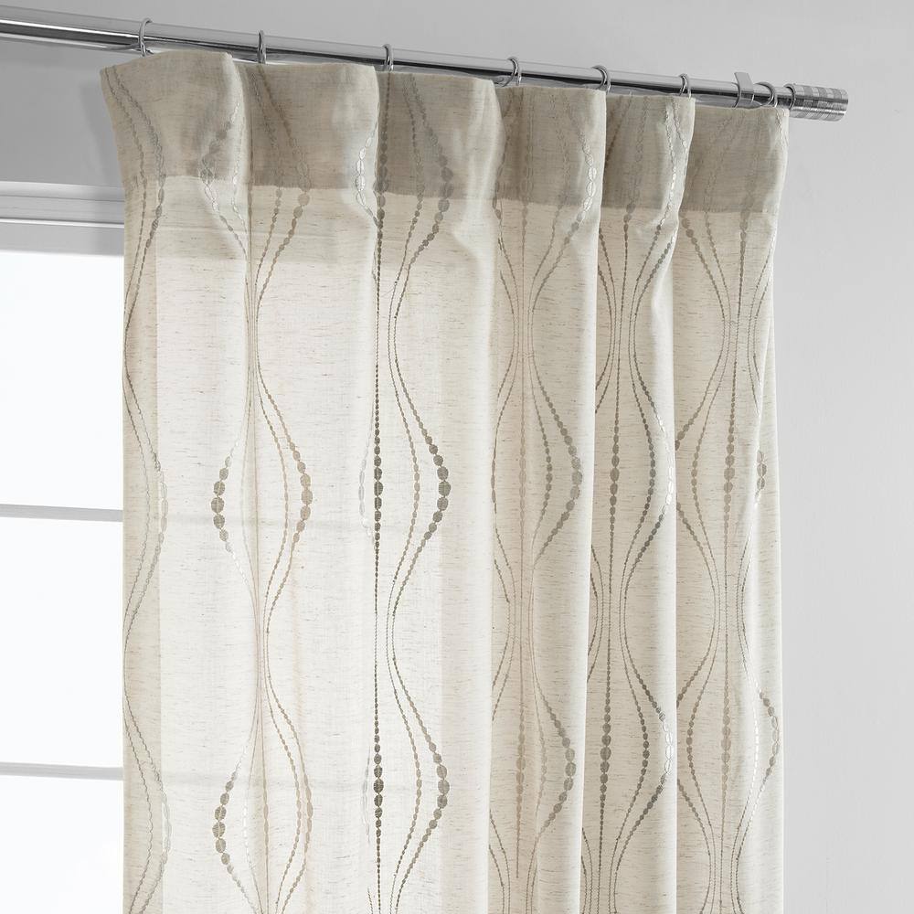 Suez Natural Embroidered Faux Linen Sheer Curtain Panel 50W x 84L