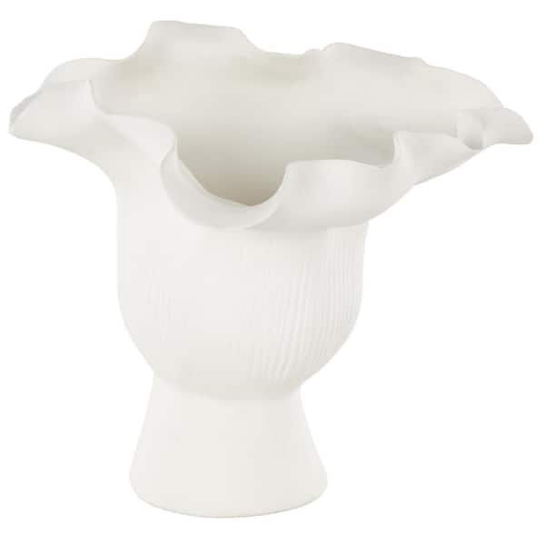 Litton Lane White Floral Inspired Ceramic Abstract Decorative Vase with Linear Grooves