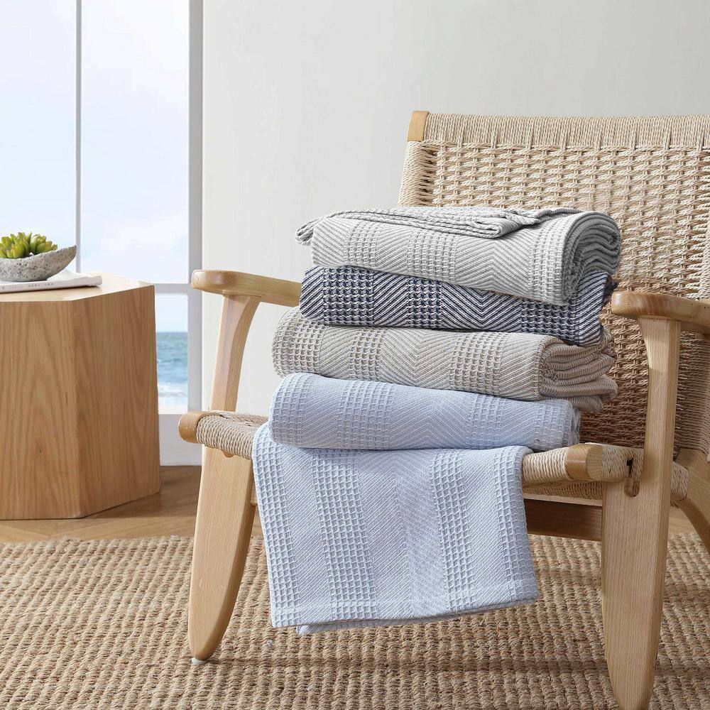 Light Brown Chevron Knitted Cotton Twin Blanket