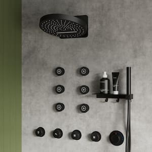 15-Spray 13 in. Wall Mount Dual Shower Head and Handheld Shower 2.5 GPM with 6-Jets in Matte Black (Valve Included)