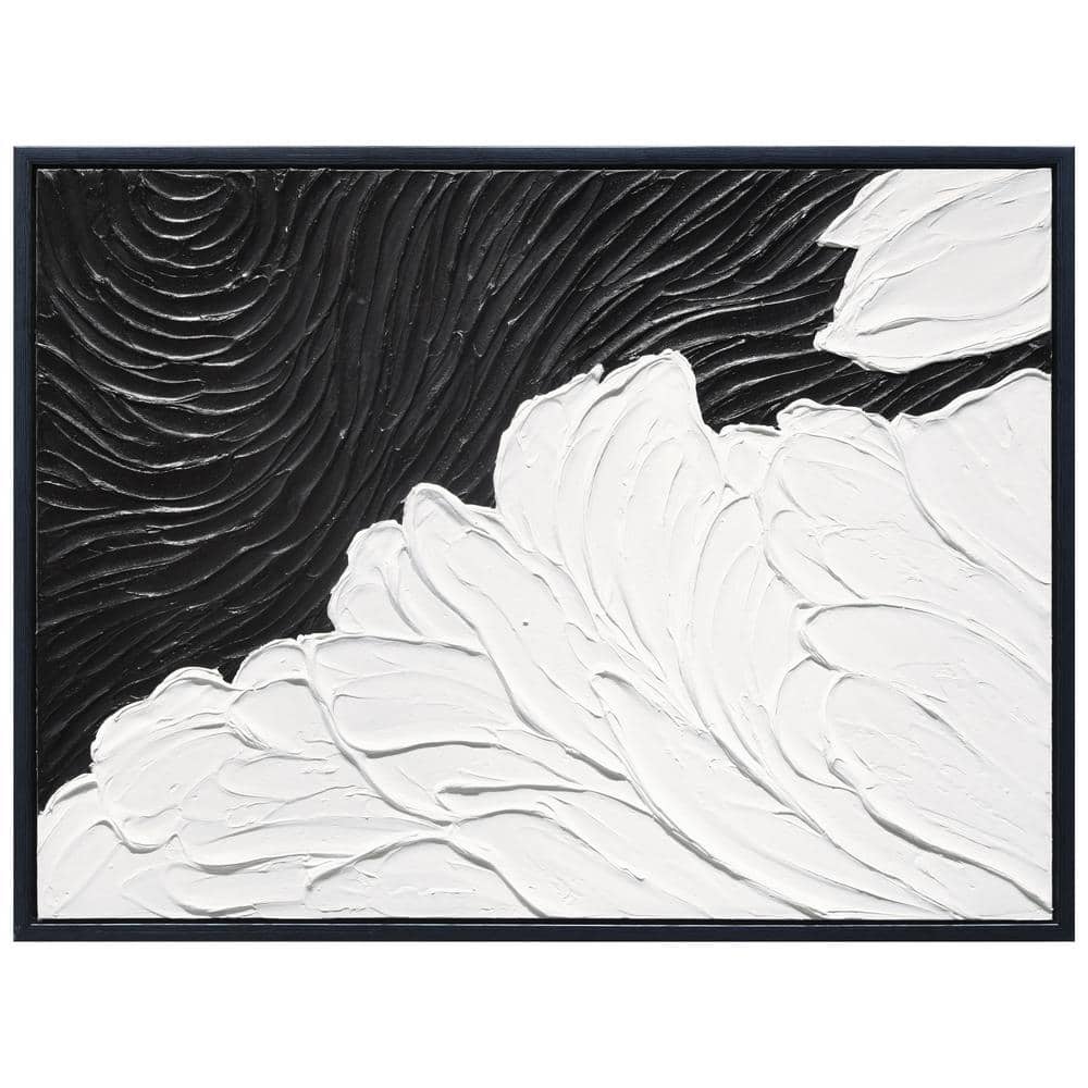 Monochrome Black and White Abstract Canvas Painting, 30" x 40"