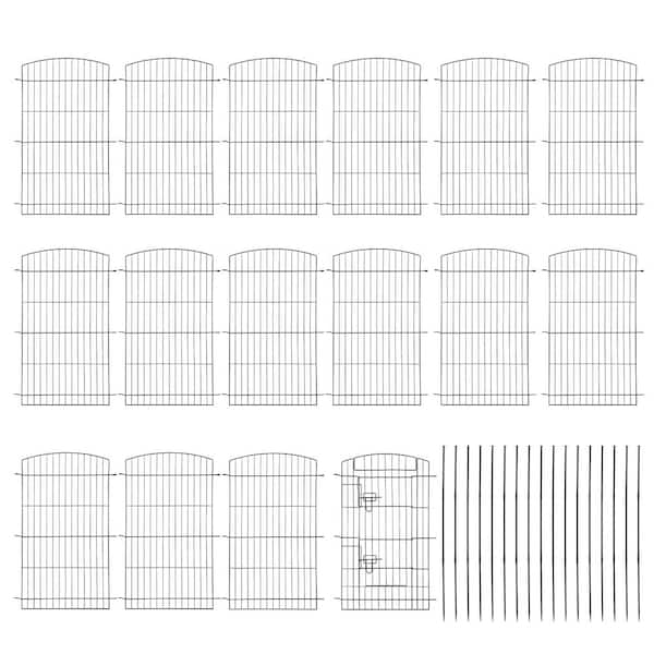 Arched 23.6 in. W x 35.9 in. H Black Metal Wire No Dig Decorative Garden Fence with Gate (15-Pack)