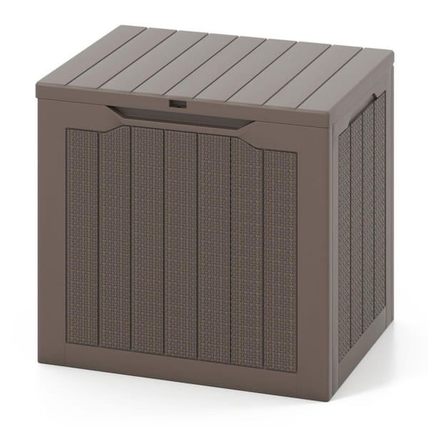 25 Gal. Outdoor Storage Deck Box with Lockable Lid and Wicker-Woven Texture in Brown