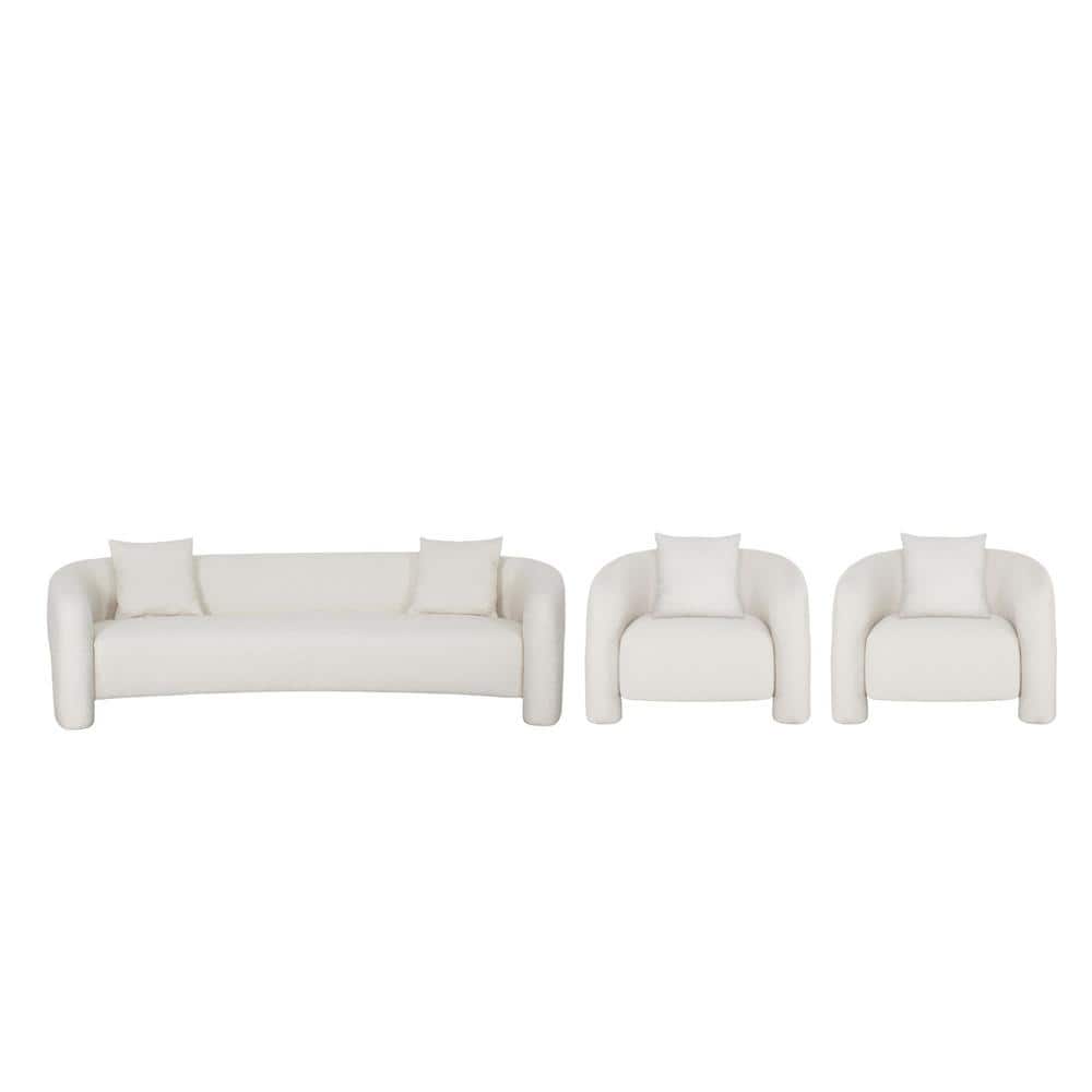 Sylvia 3-Piece Beige Tweed Sofa and Accent Chairs Set with Pine Wood Frame