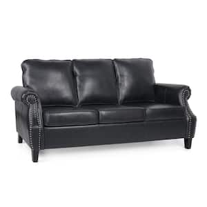 Amedou 80 in. Rolled Arm 3-Seater Removable Covers Sofa in Midnight Black/Dark Brown