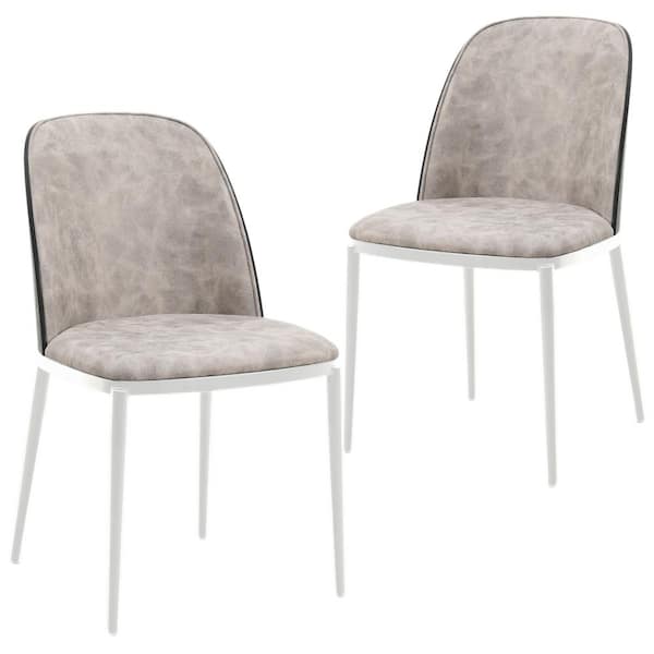 Leisuremod Tule Modern Dining Chair with Suede Seat and White Powder-Coated Steel Frame, Set of 2 (Black/Charcoal)