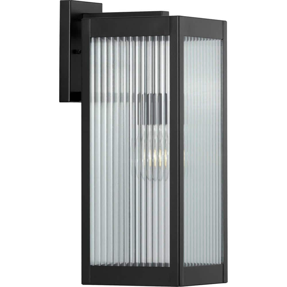 Progress Lighting Felton Collection 1-Light Matte Black Clear Ribbed Glass Craftsman Outdoor Large Wall Lantern Light