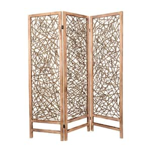 7 ft. Brass 3 Panel Geometric Hinged Foldable Partition Room Divider Screen