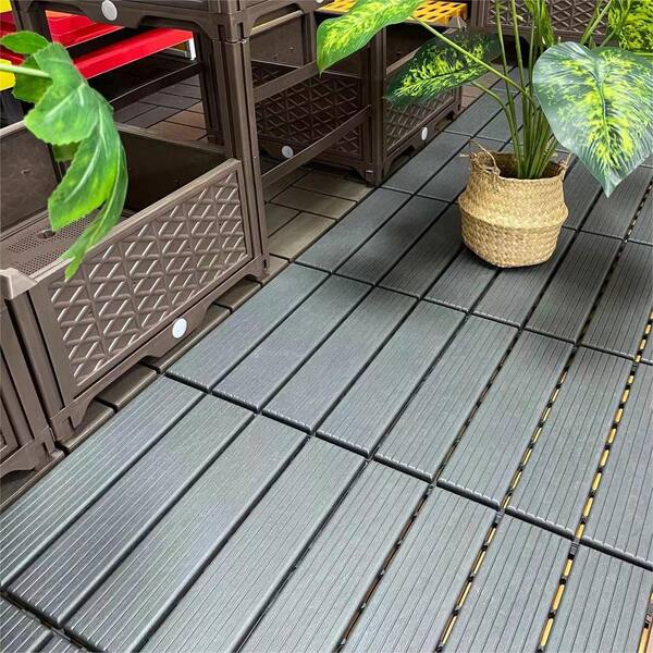 1 ft. x 1 ft. Polypropylene Deck Tile in Dark Gray (44-Piece)